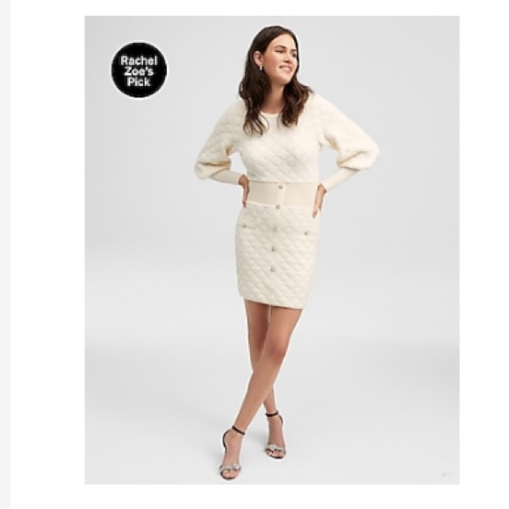 Embellished button front mini sweater dress